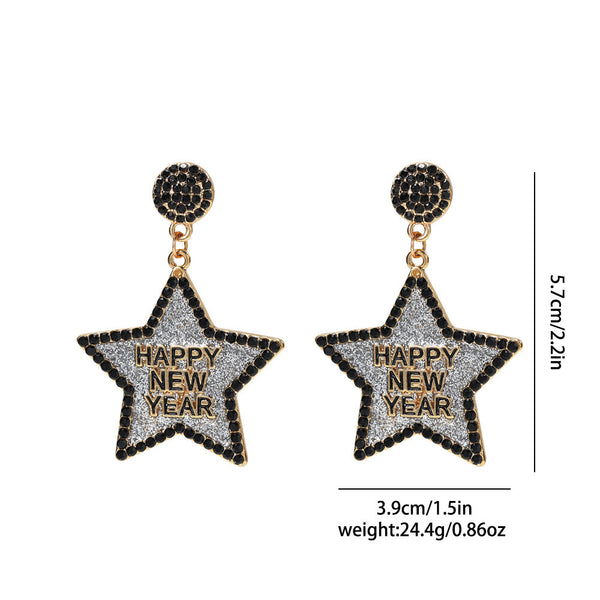 Happy New Year Earring For Women Glitter Rhinestone Star Dangle Earrings Holiday New Year Eve Earrings Festive Party Jewelry Gifts