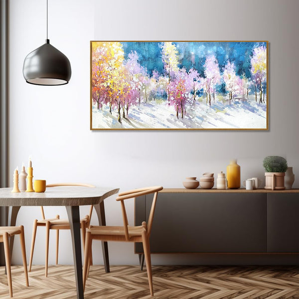 Handmade Oil Painting Canvas Wall Art Decoration Abstract Multi-Color Autumn Winter Forest Landscape Artwork For Home Living Room Decor Rolled Frameless Unstretched Painting