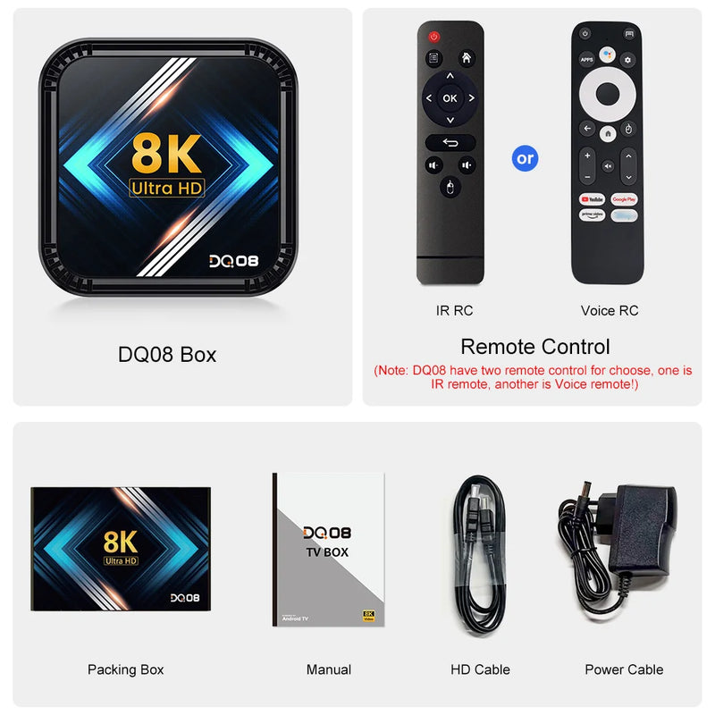 DQ08 RK3528 Smart TV Box Android 13 Quad Core Cortex A53 8K Video 4K@60fps HDR10+ 2.4&5G Dual Wifi BT4.0