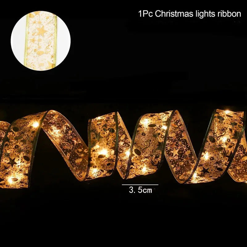 Christmas Ribbon Fairy Light String Merry Christmas Decorations For Home Xmas holiday Navidad Gifts New Year 2025