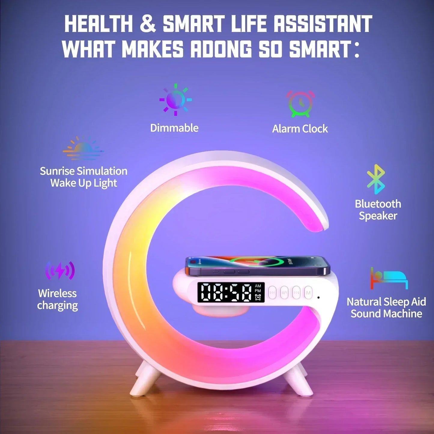 Multifunction Wireless Charger Stand Bluetooth 5.0 Speaker FM TF RGB Night Light Fast Charging Station f