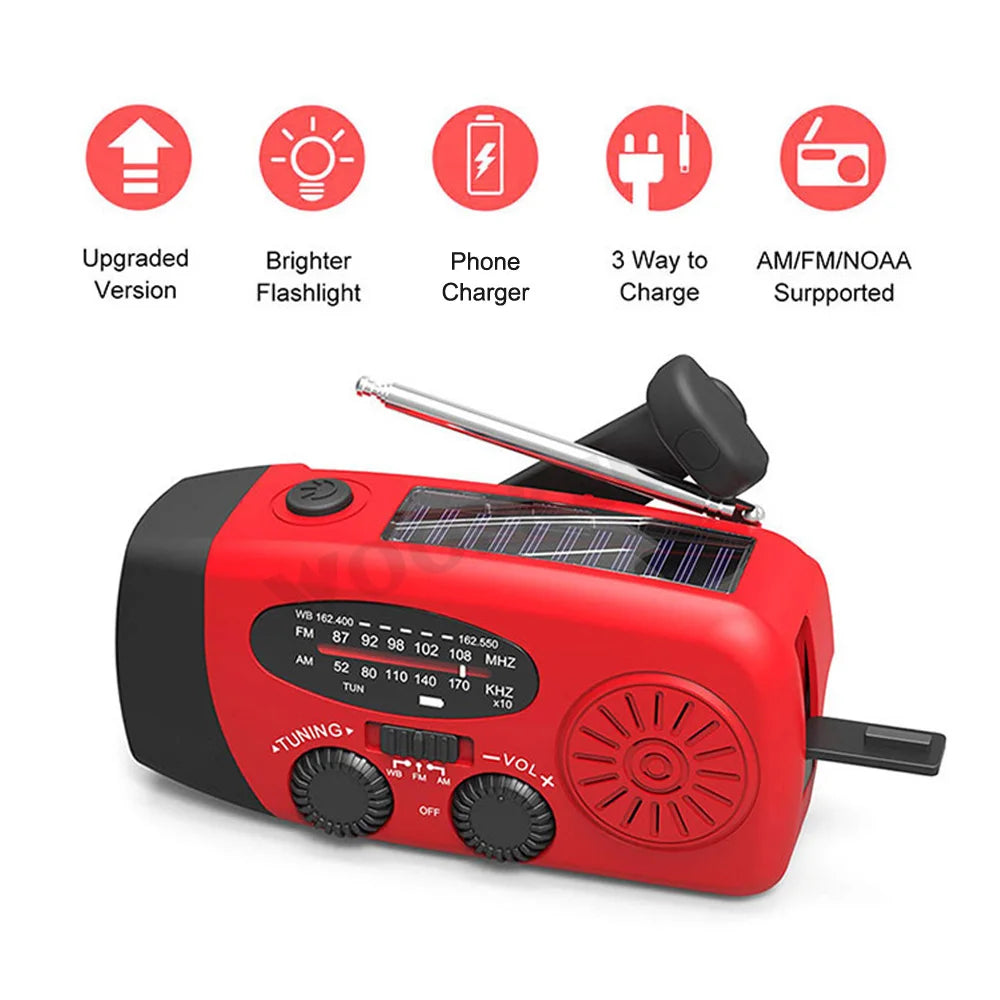 Woopker Emergency Radio E01 Hand Crank Solar USB (FM/ AM/ NOAA) WB Weather Radios with Flashlight Power Bank