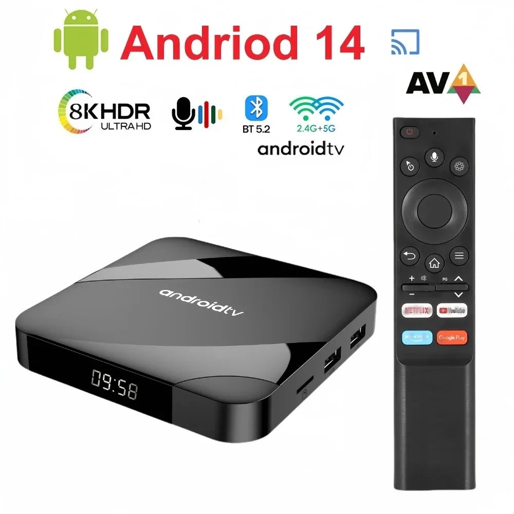 Android 14 TV Box 8K HD Smart Set T Dual WIFI BT