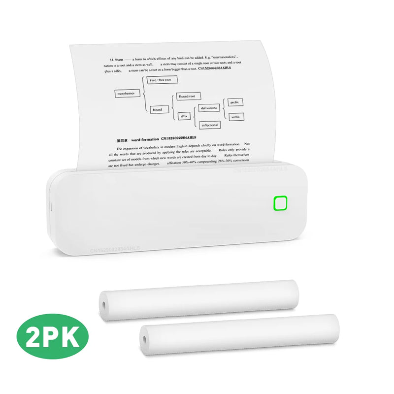 Portable Mini A4 Printer No Ink Printing A4 Thermal Printer for Phone PC Tattoo Transfer Printer or 5PK Thermal Paper Rolls