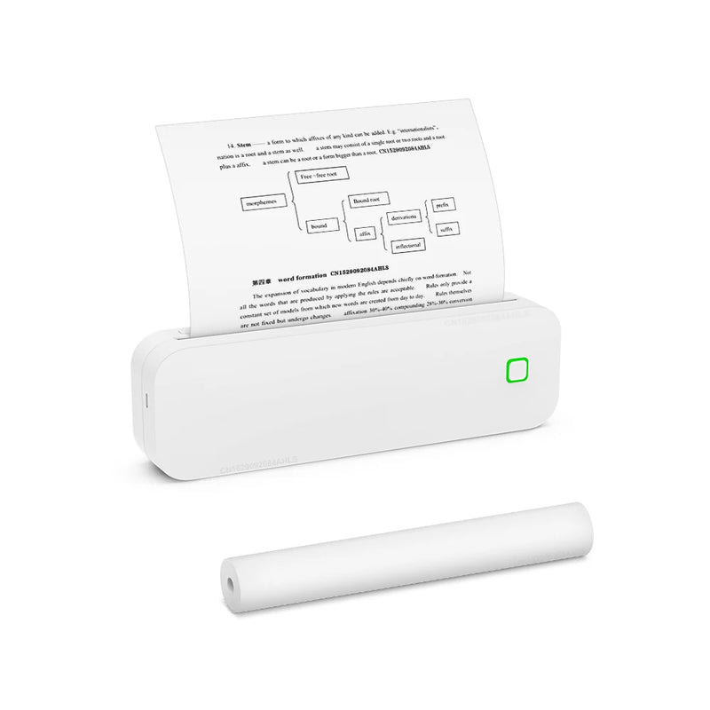 Portable Mini A4 Printer No Ink Printing A4 Thermal Printer for Phone PC Tattoo Transfer Printer or 5PK Thermal Paper Rolls