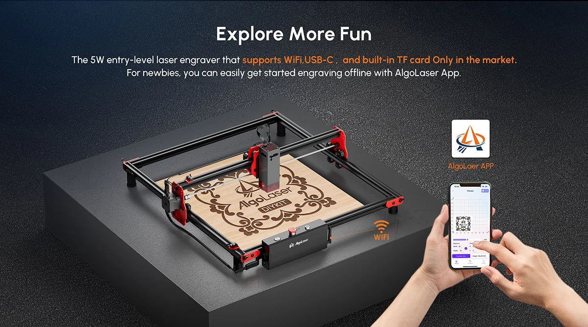 AlgoLaser Desktop Laser Engraver Cutter With Wifi Offline Control 40*40cm DIY KIT Tools Powerful Stone Wood Engraving Machine