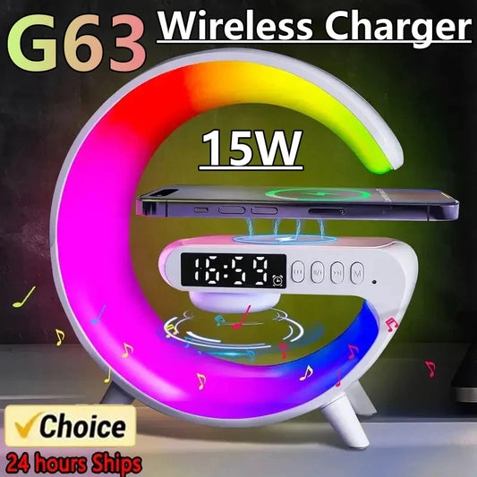 Multifunction Wireless Charger Stand Bluetooth 5.0 Speaker FM TF RGB Night Light Fast Charging Station f