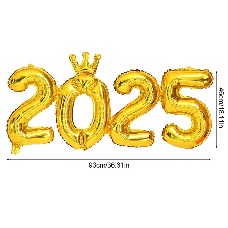 Crown Number Foil Balloons Happy New Year 2025