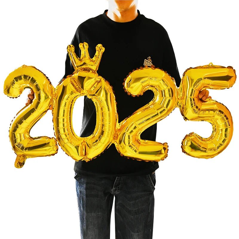 Crown Number Foil Balloons Happy New Year 2025