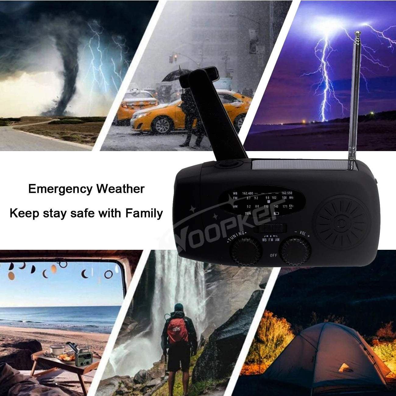 Woopker Emergency Radio E01 Hand Crank Solar USB (FM/ AM/ NOAA) WB Weather Radios with Flashlight Power Bank