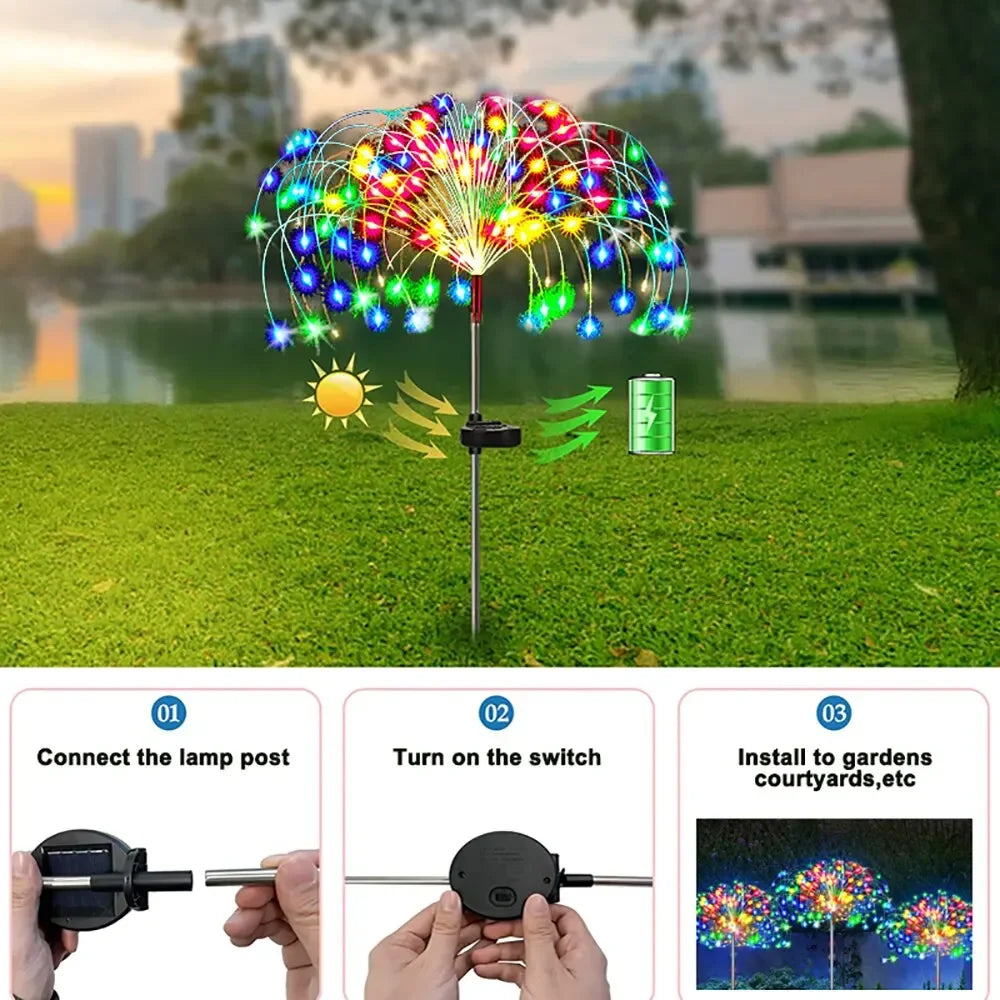 Solar Power Firework Strings Lights Christmas LED Fairy Lights Waterproof Outdoor Dandelion Lawn Lamp for Garden Decoration 2025