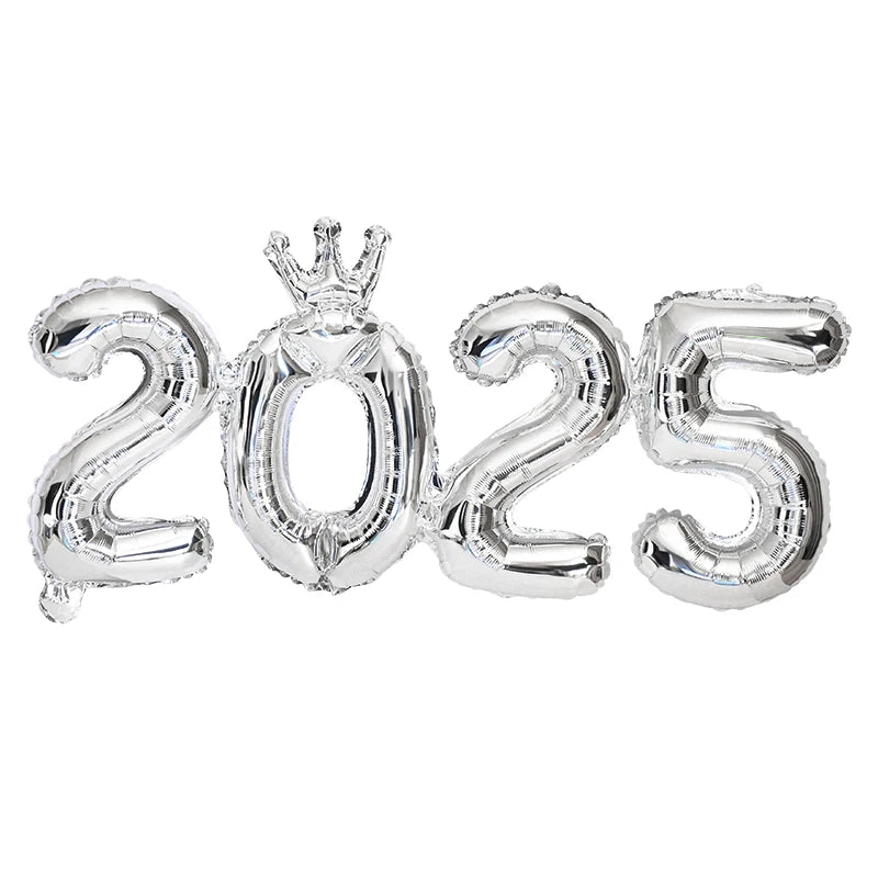 Crown Number Foil Balloons Happy New Year 2025