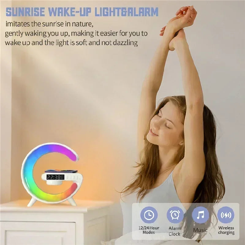 Multifunction Wireless Charger Stand Bluetooth 5.0 Speaker FM TF RGB Night Light Fast Charging Station f