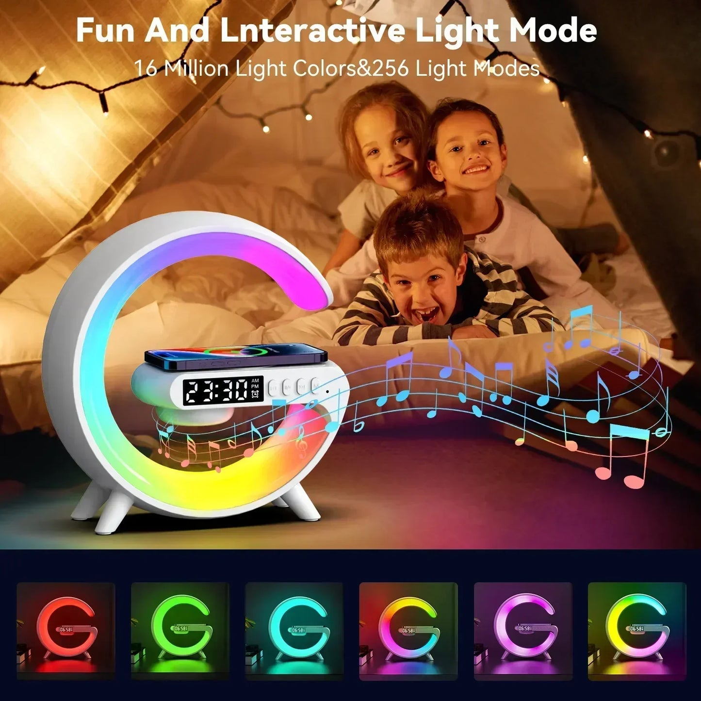 Multifunction Wireless Charger Stand Bluetooth 5.0 Speaker FM TF RGB Night Light Fast Charging Station f