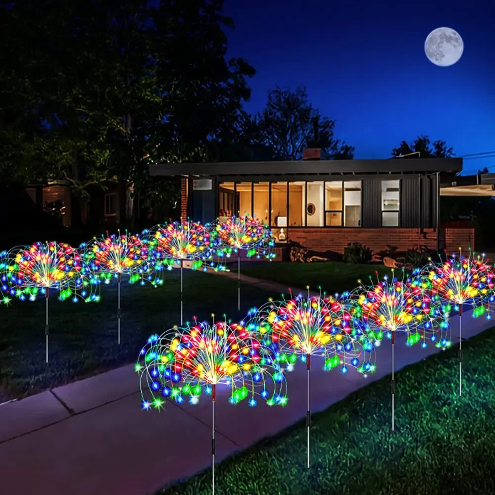 Solar Power Firework Strings Lights Christmas LED Fairy Lights Waterproof Outdoor Dandelion Lawn Lamp for Garden Decoration 2025