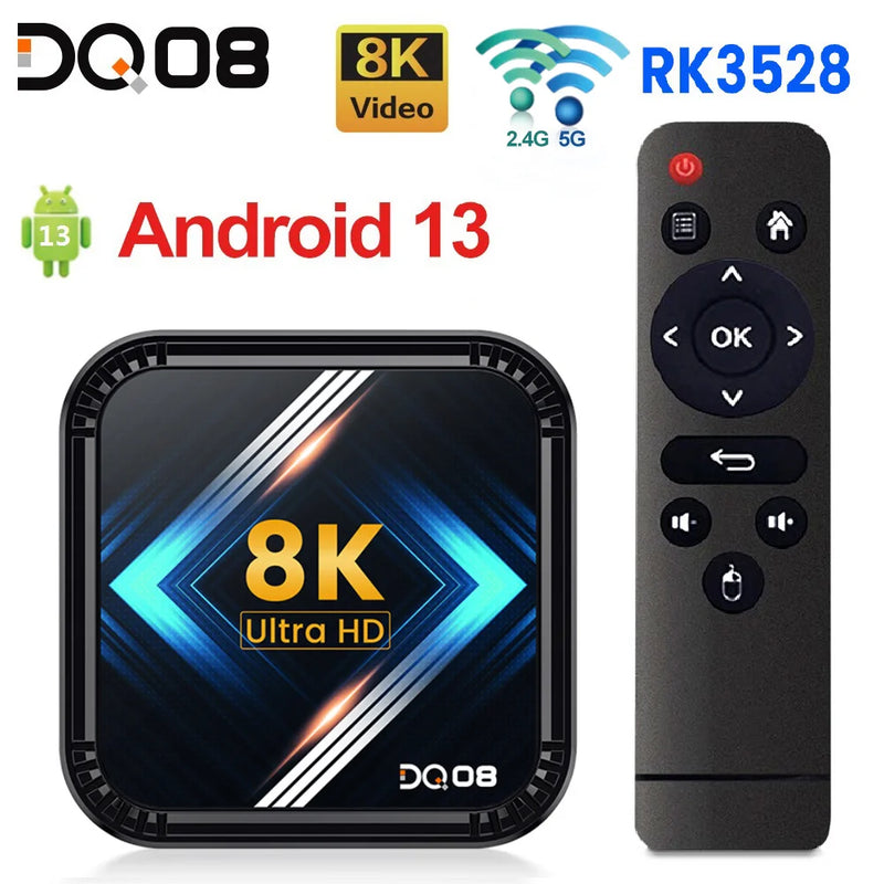 DQ08 RK3528 Smart TV Box Android 13 Quad Core Cortex A53 8K Video 4K@60fps HDR10+ 2.4&5G Dual Wifi BT4.0