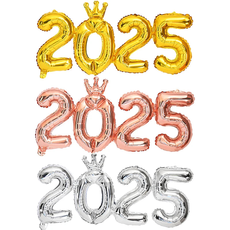 Crown Number Foil Balloons Happy New Year 2025