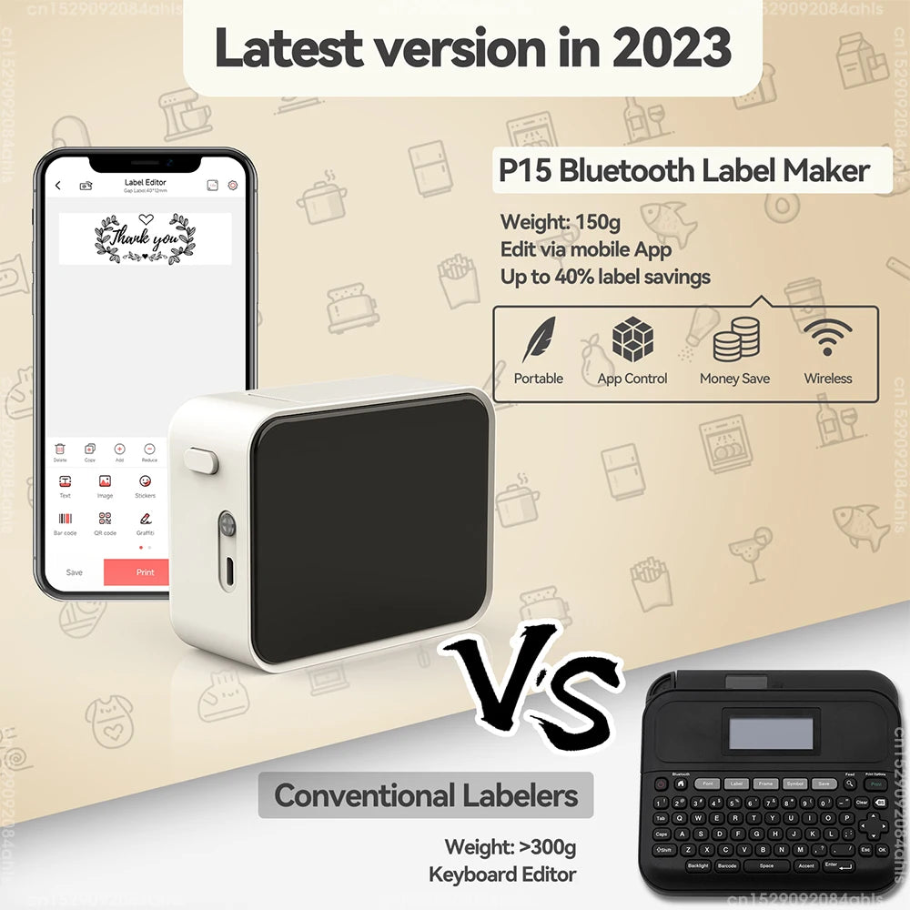 Portable Mini Label Printer tag P15 Label Maker Wireless Bluetooth