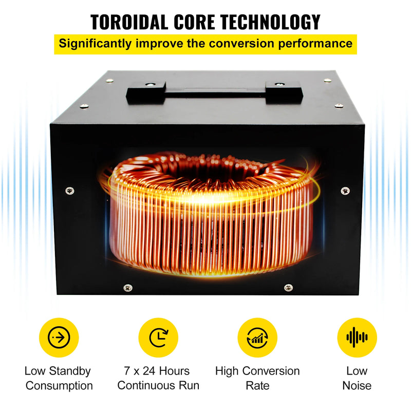 VEVOR Step Up Down Transformer Voltage Converter 1000/2000/3000/5000 VA with 4 AC Outlets & USB Jack for Electrical Appliances