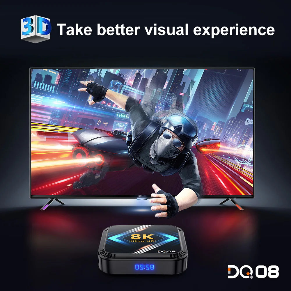 DQ08 RK3528 Smart TV Box Android 13 Quad Core Cortex A53 8K Video 4K@60fps HDR10+ 2.4&5G Dual Wifi BT4.0