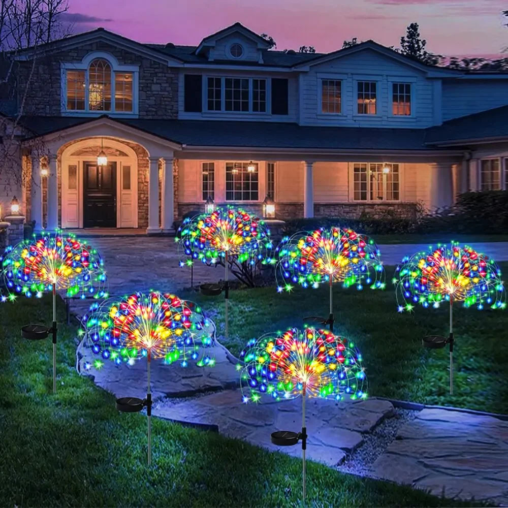 Solar Power Firework Strings Lights Christmas LED Fairy Lights Waterproof Outdoor Dandelion Lawn Lamp for Garden Decoration 2025