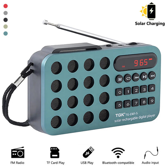 Mini Portable Pocket FM Radio Solar Charging Wireless Speakers Support USB TF Card Play Bluetooth-compatible FM Radio Receiver