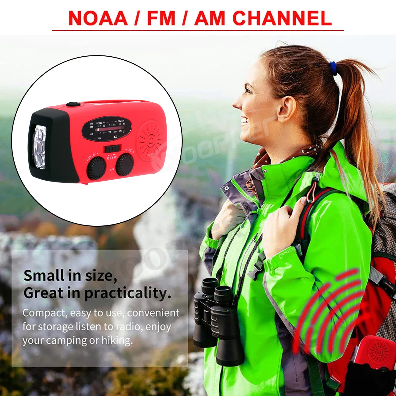 Woopker Emergency Radio E01 Hand Crank Solar USB (FM/ AM/ NOAA) WB Weather Radios with Flashlight Power Bank