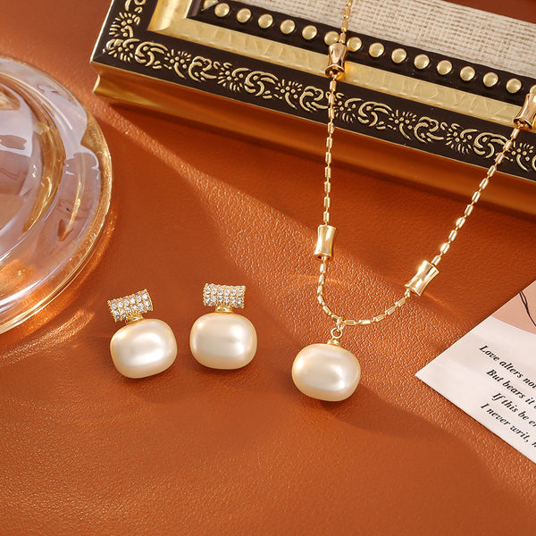 Sugar Pearl Bamboo Necklace High-end Fashion Simple Stud Earrings