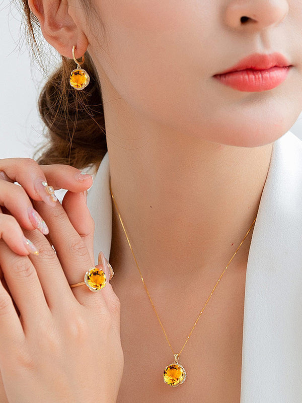 New European Beauty Fashion Simulation Citrine Earrings