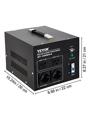 VEVOR Step Up Down Transformer Voltage Converter 1000/2000/3000/5000 VA with 4 AC Outlets & USB Jack for Electrical Appliances