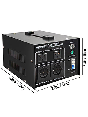 VEVOR Step Up Down Transformer Voltage Converter 1000/2000/3000/5000 VA with 4 AC Outlets & USB Jack for Electrical Appliances