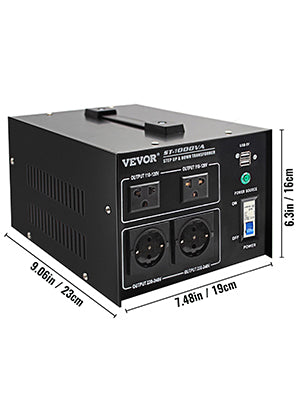 VEVOR Step Up Down Transformer Voltage Converter 1000/2000/3000/5000 VA with 4 AC Outlets & USB Jack for Electrical Appliances