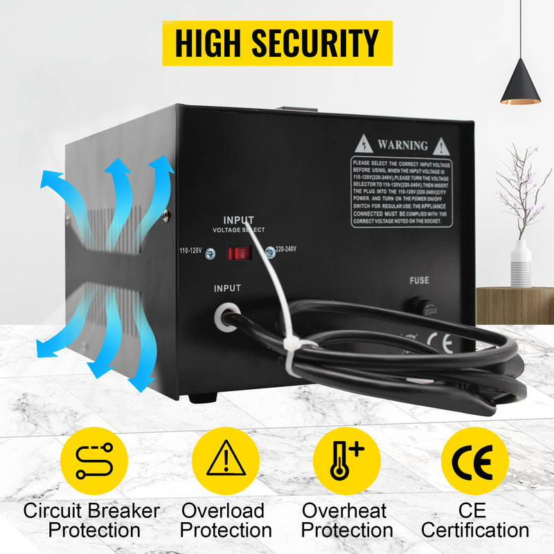 VEVOR Step Up Down Transformer Voltage Converter 1000/2000/3000/5000 VA with 4 AC Outlets & USB Jack for Electrical Appliances